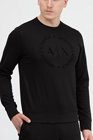 Bisiklet Yaka Siyah Erkek Sweatshırt 8NZM87 1200-BLACK