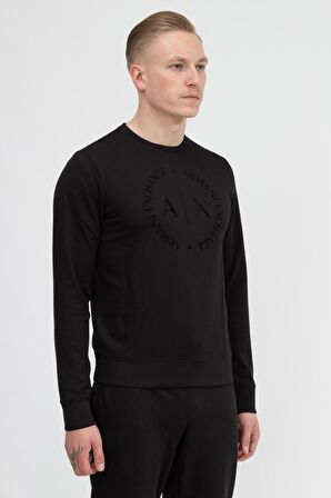 Bisiklet Yaka Siyah Erkek Sweatshırt 8NZM87 1200-BLACK