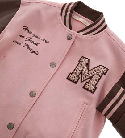 Original Marines Kız Çocuk Kolları Deri Kolej Ceket 5-10 Yaş Pembe