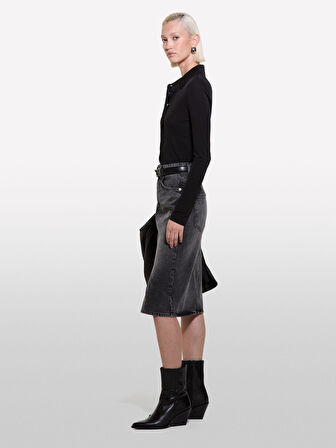 Kdn_%100 Viskoz Dar Kesim Düğmeli Sivri Yaka Jarse Gömlek Kadın Siyah Gömlek - 324A54HXLQ087