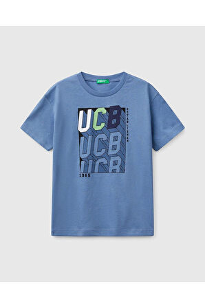 Erkek Çocuk Havacı Mavi Benetton Logo Baskılı T-Shirt