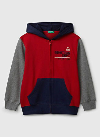 Benetton Nakışlı Erkek Çocuk Kırmızı - Gri Sweatshırt 3J68C505C