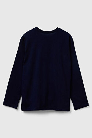 United Colors of Benetton Erkek Çocuk 3JERC10QO-25K  Uzun Kol Tshirt Lacivert
