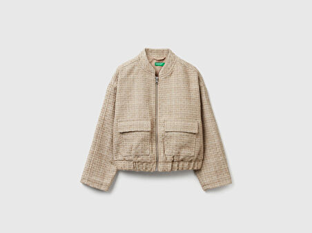 Kız Çocuk Yama Cepli Fermuarlı Chanel Stili Ceket