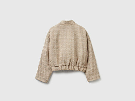 Kız Çocuk Yama Cepli Fermuarlı Chanel Stili Ceket