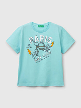 Benetton Erkek Çocuk Baskılı Tshirt 1-6 Yaş Turkuaz