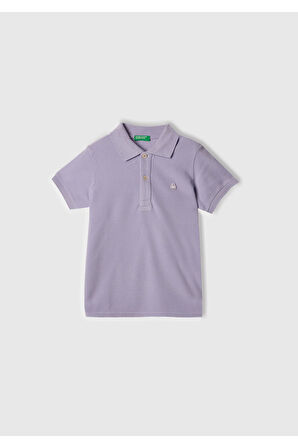 Erkek Çocuk Mor Logolu Pike Polo T-Shirt