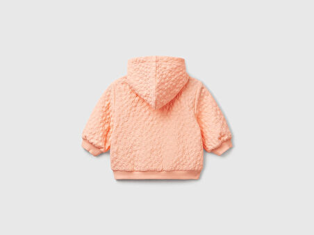 Bebek Yavruağzı Logo Etiketli Jakarlı Fermuarlı Kapüşonlu Sweatshirt