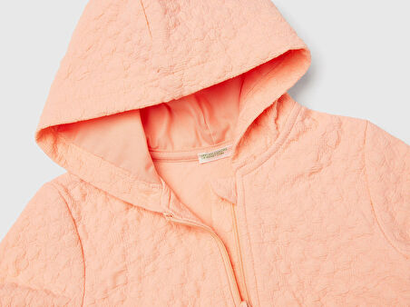 Bebek Yavruağzı Logo Etiketli Jakarlı Fermuarlı Kapüşonlu Sweatshirt