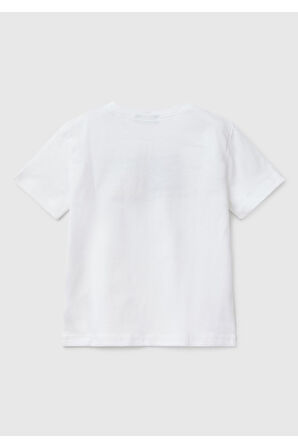 Erkek Çocuk Beyaz Benetton Logo Baskılı T-Shirt