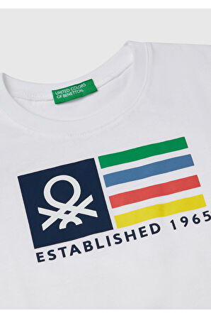 Erkek Çocuk Beyaz Benetton Logo Baskılı T-Shirt