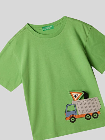 Benetton Erkek Çocuk Figürlü Tshirt 1-6 Yaş Yeşil