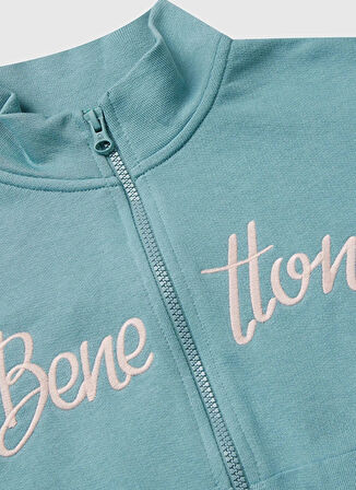 Benetton Nakışlı Kız Çocuk Gri - Yeşil Sweatshırt 3J68C505D