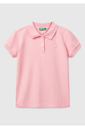 Kız Çocuk Pembe Logolu Pike Polo T-Shirt