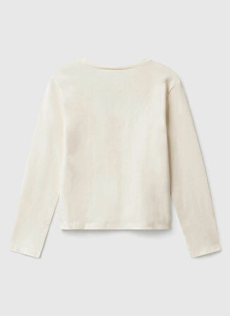 Benetton Baskılı Ekru Kız Çocuk T-Shirt 3P4ZC10QF