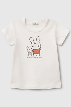 United Colors of Benetton Kız Bebek T shirt Ekru 3I9WA1062