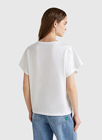 Benetton Bisiklet Yaka Beyaz Kadın T-Shirt 3LNSD109Z