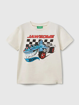 Benetton Erkek Çocuk Hot Wheels Tshirt 1-6 Yaş Ekru