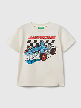 Benetton Erkek Çocuk Hot Wheels Tshirt 1-6 Yaş Ekru