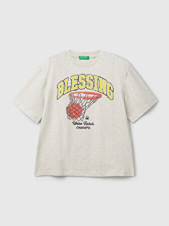 Benetton Erkek Çocuk Basketbol Baskılı Tshirt 6-14 Yaş Gri