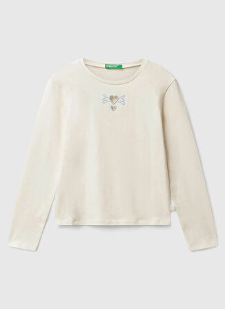 Benetton Baskılı Ekru Kız Çocuk T-Shirt 3P4ZC10QF