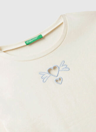 Benetton Baskılı Ekru Kız Çocuk T-Shirt 3P4ZC10QF