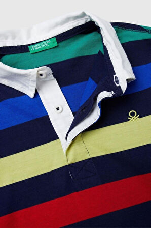 United Colors of Benetton Erkek Çocuk 33CKC301X-25K Çizgili Uzun Kollu Polo Tshirt Lacivert