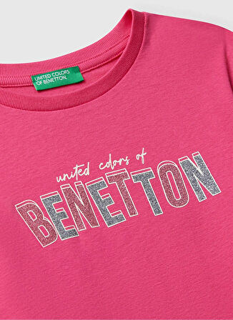 Benetton Baskılı Pembe Kız Çocuk T-Shirt 3I9WC10Q2