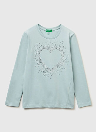 Benetton Nakışlı Su Yeşili Kız Çocuk T-Shirt 3ATNC10RF