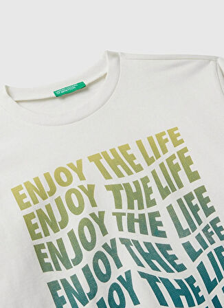 Benetton Baskılı Ekru Erkek Çocuk T-Shirt 35RYC10QQ