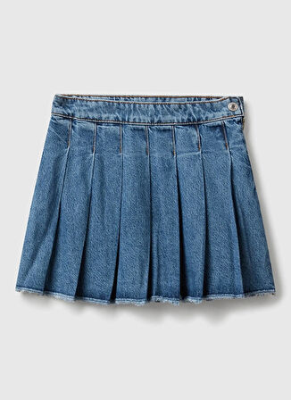 Benetton Yüksek Bel Pilise Koyu Mavi Düz Diz Üstü Kız Çocuk Etek 488PC002H