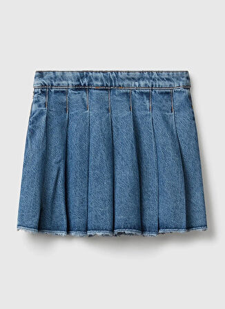 Benetton Yüksek Bel Pilise Koyu Mavi Düz Diz Üstü Kız Çocuk Etek 488PC002H