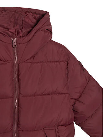 Erkek Çocuk Bordo Logo İşlemeli Kalın Mont