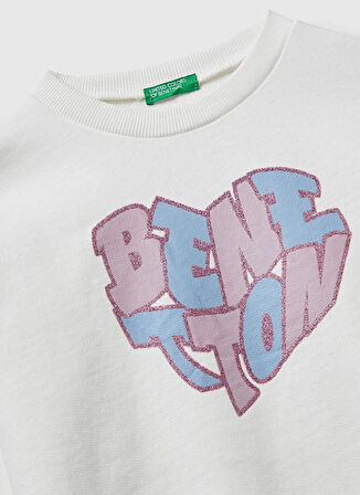 Benetton Baskılı Kız Çocuk Ekru Sweatshırt 3J68C10Q0