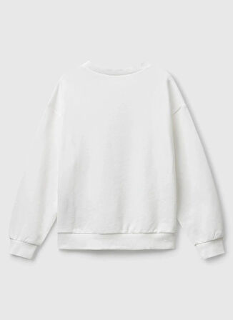 Benetton Baskılı Kız Çocuk Ekru Sweatshırt 3J68C10Q0