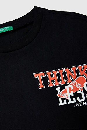 United Colors of Benetton Erkek Çocuk 3JERC10QO-25K  Uzun Kol Tshirt Siyah