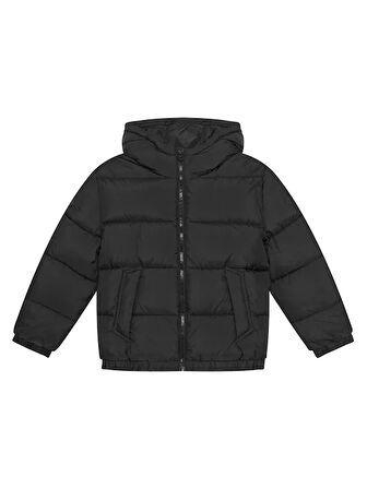 Erkek Çocuk Siyah Logo İşlemeli Kalın Mont