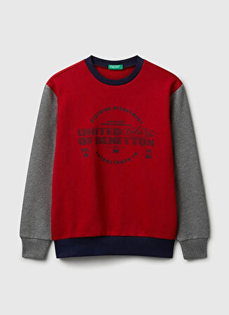 Benetton Baskılı Erkek Çocuk Kırmızı - Gri Sweatshırt 3J68C10PZ
