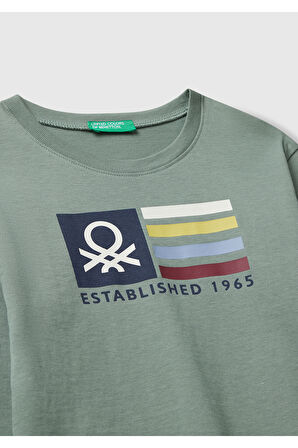 Erkek Çocuk Organik Pamuklu Önü Logo Baskılı Uzun Kollu Jarse T-shirt