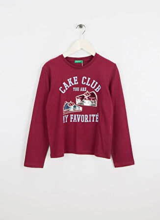 Benetton Payetli Bordo Kız Çocuk T-Shirt 3I1XC10QJ