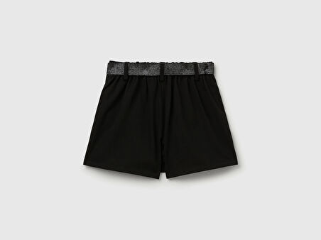 Benetton Kız Çocuk Siyah Beli Simli Kurdeleli Şort Etek