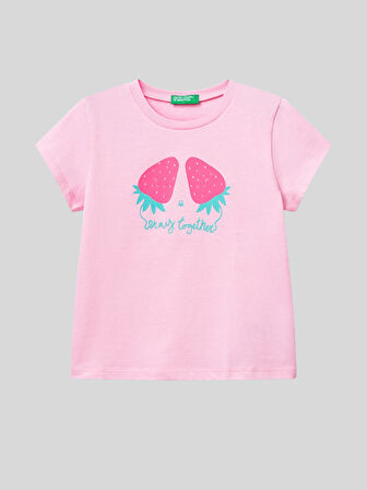 Benetton Kız Çocuk Baskılı Tshirt 1-6 Yaş Pembe