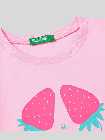 Benetton Kız Çocuk Baskılı Tshirt 1-6 Yaş Pembe