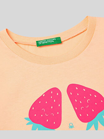 Benetton Kız Çocuk Baskılı Tshirt 1-6 Yaş Somon