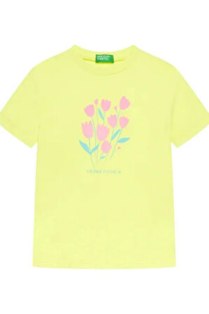 United Colors of Benetton Kız Çocuk Tshirt Sarı 3JERG10J3