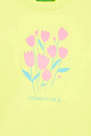 United Colors of Benetton Kız Çocuk Tshirt Sarı 3JERG10J3