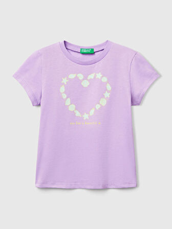 Benetton Kız Çocuk Baskılı Tshirt 1-6 Yaş Lila