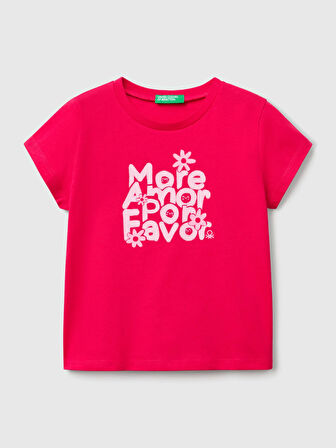 Benetton Kız Çocuk Baskılı Tshirt 1-6 Yaş Fuşya