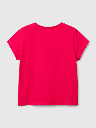 Benetton Kız Çocuk Baskılı Tshirt 1-6 Yaş Fuşya