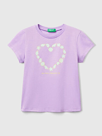Benetton Kız Çocuk Baskılı Tshirt 1-6 Yaş Lila